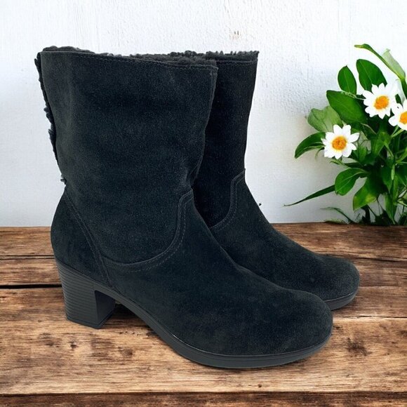 Clarks Bendables Comfort Ankle Boots Black Suede Faux Shearling Lining Size 8.5 - Picture 11 of 12